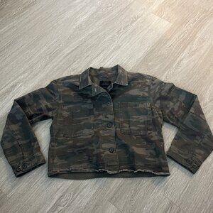 Sanctuary Green Camo Crop Jacket Womens L Button Long Sleeve Military Streetwear